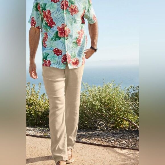 Tommy Bahama Linen Blend Straight Leg Pants In Sandbar Size L - Picture 1 of 10